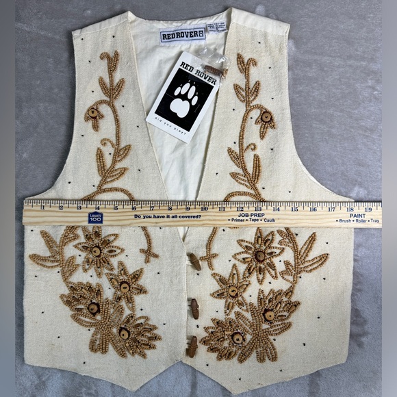 Vintage‎ Red Rover Beaded Western Vest Size Small Neutral Cream Tan - Picture 8 of 11
